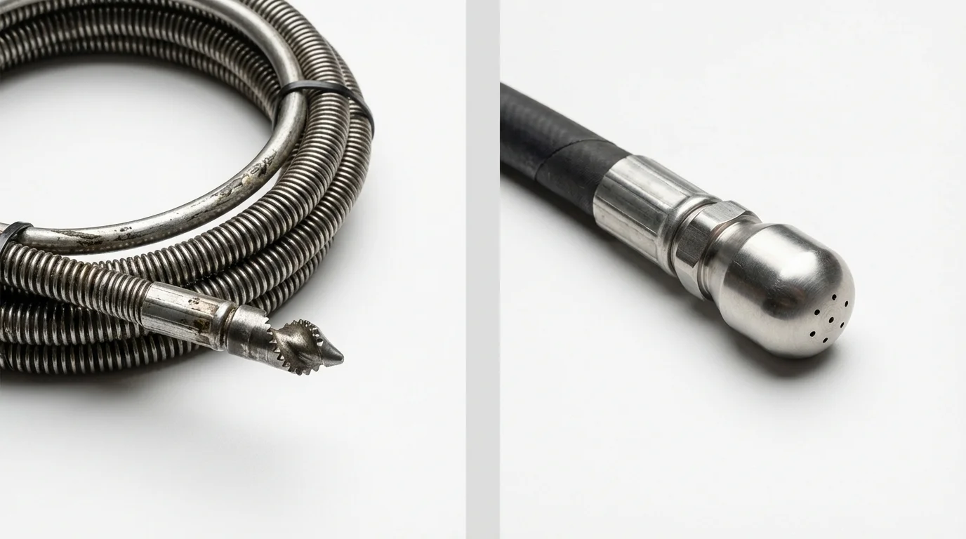 Drain snake cable and hydro jetting nozzle used for drain cleaning in Loris, SC